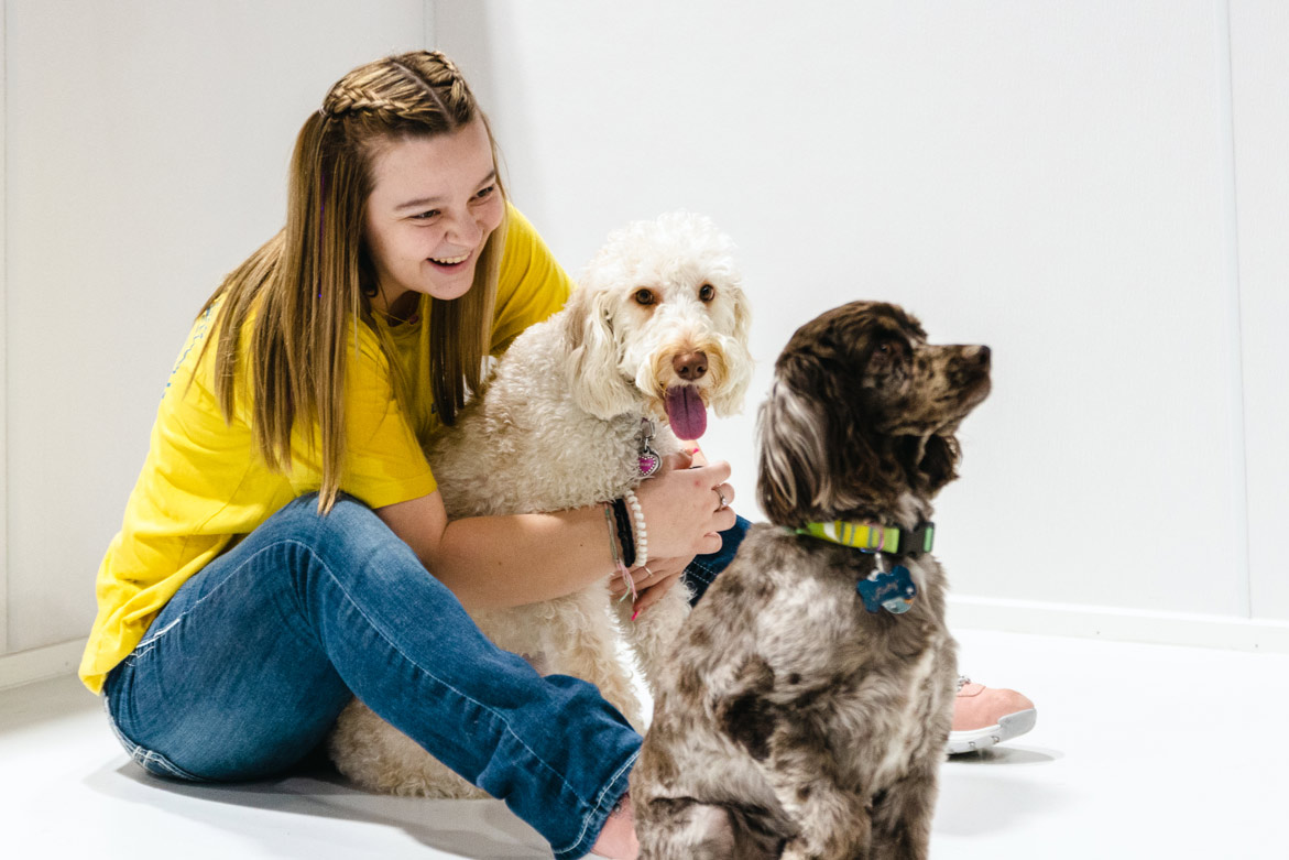 Young woman and two dogs